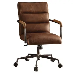 Bm163560 Benjara Metal And Leather Executive Office Chair Antique Brown Retro