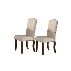 Bm171533 Benjara Rubber Wood Dining Chair With Nail Head Trim Set Of 2 Brown And Cream