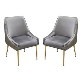 Benjara Bm303177 24 Inch Pleated Dining Side Chair Set Of 2 - Smooth Gray Velvet Upholstery