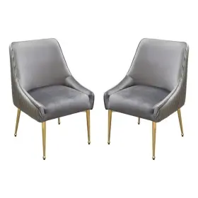 Bm303177 Benjara 24 Inch Pleated Dining Side Chair Set Of 2 - Smooth Gray Velvet Upholstery