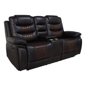 Benjara Bm311484 Asher 74 Inch Loveseat With Power Recliners- Console- Brown Faux Leather