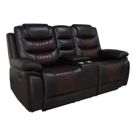 Bm311484 Benjara Asher 74 Inch Loveseat With Power Recliners- Console- Brown Faux Leather