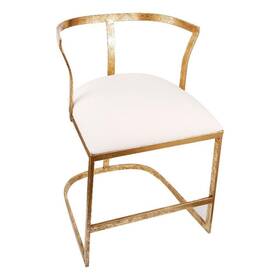 Benjara Bm311674 20 Inch Curved Accent Chair- Padded Seat- Open Metal Frame- Gold- White