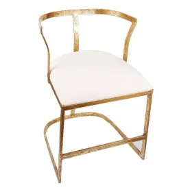 Bm311674 Benjara 20 Inch Curved Accent Chair- Padded Seat- Open Metal Frame- Gold- White