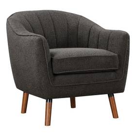 Benjara Bm313109 Tia 31 Inch Plush Accent Chair Armchair- Gray Polyester- Brown Solid Wood