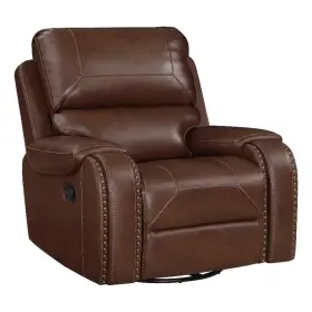 Bm314769 Benjara Dean 41 Inch Swivel Glider Manual Recliner Chair- Brown Faux Leather