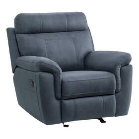 Benjara Bm315527 Clif 38 Inch Manual Glider Reclining Accent Chair- Blue Microfiber- Wood