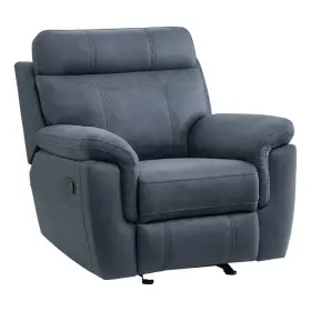 Bm315527 Benjara Clif 38 Inch Manual Glider Reclining Accent Chair- Blue Microfiber- Wood