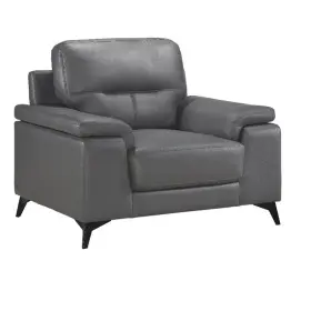 Bm316769 Benjara Mica 36 Inch Accent Chair- Dark Gray Top Grain And Faux Leather- Metal Legs