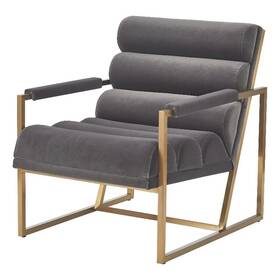 Benjara Bm317594 Cid Dave 27 Inch Accent Chair- Tufted Gray Velvet- Square Steel Legs- Brass