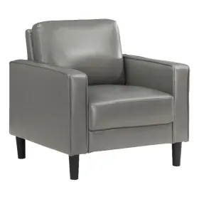 Bm319096 Benjara Rumi Accent Chair- Gray Faux Leather- Modern Track Arms- Foam Cushions