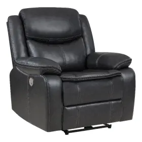 Bm319098 Benjara Susan Power Recliner- Dark Gray Faux Leather- Usb Port- Pillow Top Arms
