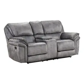 Bm321087 Benjara Remma Manual Recliner Loveseat- Gray Faux Leather- Console With Cupholders