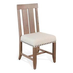 Benjara Bm324857 Anva Dining Chair Set Of 2- Slat Back- White Fabric- Dark Brown Wood