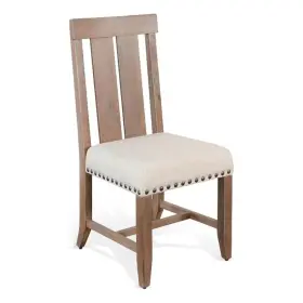 Bm324857 Benjara Anva Dining Chair Set Of 2- Slat Back- White Fabric- Dark Brown Wood