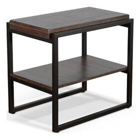 Benjara Bm325481 Lery Accent Chairside Table- Dark Brown Wood- Black Metal- 24 Inch