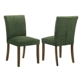 Bm328761 Benjara Cana Dining Chair Set Of 2- Green Fabric Foam Cushion- Brown Wood Legs