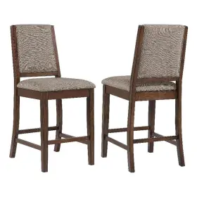 Bm328765 Benjara Patter Counter Height Chair Set Of 2- Beige Fabric- Dark Brown 26 Inch