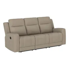 Bm329733 Benjara Krio Manual Recliner Sofa- 80 Inch Modern Taupe Brown Faux Leather