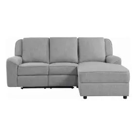 Bm333976 Benjara Diny Manual Recliner Sectional Sofa- Dropdown Center Table- Gray Linen