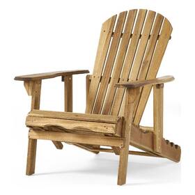 Benjara Bm335757 Libo Outdoor Reclining Adirondack Chair- Slatted Light Brown Wood