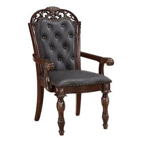 Benjara Bm335867 Nami Dining Armchair Set Of 2- Traditional Carved Classy Cherry- Gray