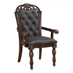 Bm335867 Benjara Nami Dining Armchair Set Of 2- Traditional Carved Classy Cherry- Gray