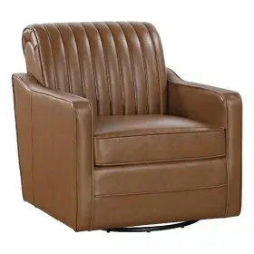Bm336016 Benjara Vemy Swivel Chair- Vertical Channel Tufted Back- Brown Faux Leather
