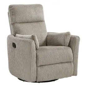 Bm336028 Benjara Rix Swivel Glider Recliner Chair- 2 Pillows- Taupe Brown Corduroy