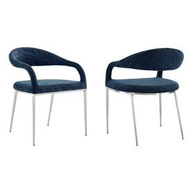 Benjara Bm339086 Morgie Dining Chair Set Of 2- Curve Back Integrated Arms- Navy Blue