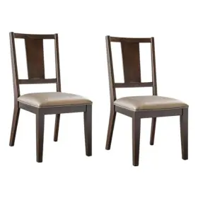 Bm339268 Benjara Witzy Side Dining Chair Set Of 2-dark Brown Solid Poplar Wood-gray