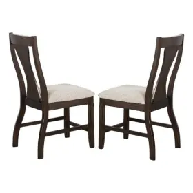 Bm339381 Benjara Hols Side Dining Chair Set Of 2-espresso Brown Wood Slatted Back-white Fabric
