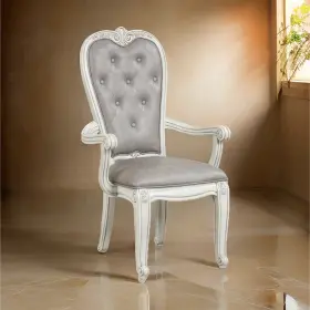 D2521-25 Benjara Ellia 26 Inch Tufted Dining Armchair Gray Ivory Vintage Wood Frame Set Of 2