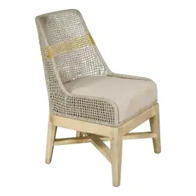 Upt-327533 Benjara Avira Dining Chair- Handcrafted Mango Wood- Cotton Rope Weaving- Beige Cushion