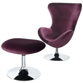 Bm123251 Benzara Fabric Curved Design Chair With Ottoman And Tubular Base Set Of 2 Purp