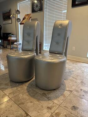 Best Master Furniture 6900s High Heel Faux Leather Crystal Studs Shoe Chairs In Silver - Pair 2