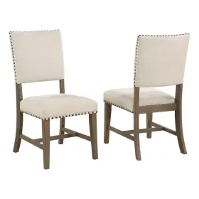 D174-sc2 Best Quality Furniture Set Of 2 Beige Linen Upholstered Dining Chairs With Brown Oak Wood Frame