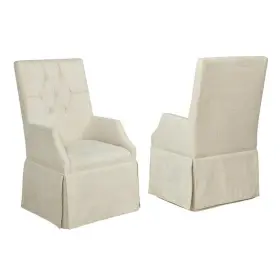 D93-ac Best Quality Furniture Beige Linen Fabric Dining Arm Skirt Chairs With Tufted Seat Backs Set Of 2