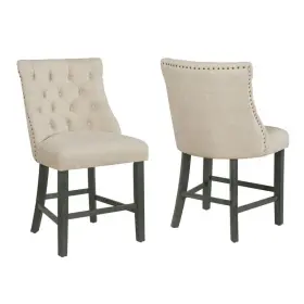 D98-chc2 Best Quality Furniture Beige Linen Fabric Counterheight Dining Chairs With Tufted Seats Set Of 2