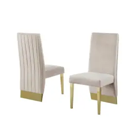 Sc163 Best Quality Furniture Omar Cream Velvet Gold Chrome Legs Dining Chairs Set Of