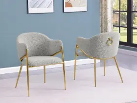 Sc454 Best Quality Furniture Rich Gray Teddy Boucle Fabric Side Chairs With Chrome