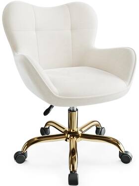 Bestera P13j-beige Vanity Chair With Wheels Cute Home Office Desk Chairs - White/brown