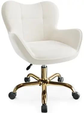 P13j-beige Bestera Vanity Chair With Wheels Cute Home Office Desk Chairs - White/brown