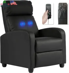 Bestmassage 313037580590 Recliner Chair With 2 Point Massage Function Black Lumb