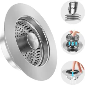 41081 Better Homes & Gardens 3 In 1 Kitchen Sink Drain Strainer And Stopper Combo 304 Stainless Steel New