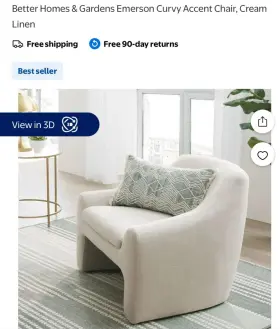 Better Homes & Gardens 840697158901 And Emerson Curvy Accent Chair Cream Linen