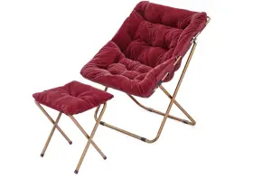 Sy-lry-f-002-bu Bezt Cozy Chair Without Ttoman Faux Fur Folding And Footrest Set With Metal Frame Burgundy