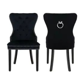 Blisscvblk23 Bliss Set Of 2 Tufted Velvet Fabric Upholstered Chairs Metal Nail Trim Black