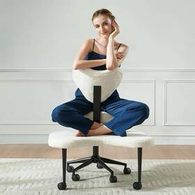Bliss Home Decorators Market Blisszenchair1944ow Zen Ergonomic Cross Legged Cozy Teddy Fabric Meditation Adhd Chair White