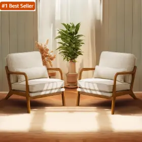 Bonnlo 445034183160 Fine Beige Accent Chairs Set Of 2 Upholstered Mid Century Modern Lounge